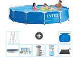 Piscina Intex Con Struttura Rotonda - 366 X 76 Cm - Blu - Include Copertura - Pacchetto Manutenzione - Pompa Filtro Per Piscina - Filtro - Tappeto Solare - Scaletta