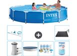 Piscina Intex Con Struttura Rotonda - 366 X 76 Cm - Blu - Inclusa Copertura Della Pompa - Pacchetto Di Manutenzione - Filtro - Kit Di Pulizia - Tappeto Solare
