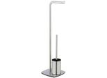 Wc-Garnitur Wenko "Iria", Silber (Edelstahl Matt), B:23Cm H:72Cm L:20Cm, Edelstahl, ReinigungsbüRsten, Mit Wc-Papierrollenhalter Und Wc-BüRste