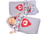 Fascia Per Bambole Bobo Per Neonato Con Cappuccio E Applicazioni Con Elefante. Coperta Per Passeggini Per Bambole - Grigio A Quadri