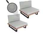 2Er-Set Lounge-Sessel MCW-H54, Garten-Sessel, Spun Poly Akazie Holz Fsc-Zertifiziert Alu ~ Hellbraun, Polster Hellgrau