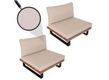 2Er-Set Lounge-Sessel MCW-H54, Garten-Sessel, Spun Poly Akazie Holz Fsc-Zertifiziert Alu ~ Hellbraun, Polster Beige