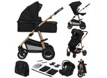 Lionelo Amber - Passeggino 3 In 1 - Set Sportivo, Seduta, Navicella Fissa, Seggiolino Auto, Borsa, Zanzariera, Parapioggia - Nero Onice