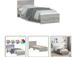 The Living Store Struttura Letto Con Testiera E Luci Led Grigio Sonoma 75X190 Cm