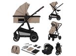 Lionelo Amber - Passeggino 3 In 1 - Set Sportivo, Seduta, Navicella Fissa, Seggiolino Auto, Borsa, Zanzariera, Parapioggia - Beige Sand