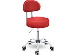 Tresko® Sgabello Rotante Con Schienale 150 Kg Rosso | Sgabello Da Lavoro Regolabile In Altezza 46-58 Cm | Sgabello Girevole Con Rotelle | Sedia Da Ufficio Sgabello Sedia Girevole Sgabello Cosmetico