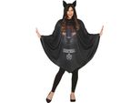 Halloween Strega Gatto Poncho Mantello Cappuccio Donna Costume Accessorio, Taglia: 42 - 44 (L) Colore: Nero