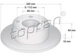 Topran 103 757 - Oe 8E0 615 601 Disco Freno, Asse Posteriore Per A6 (4A), A6 (4B), Superb I (3U), Passat (3B)