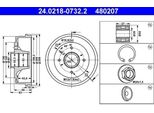 Ate 24.0218-0732.2 - Oe 77 00 419 824 Tamburo Del Freno Con Cuscinetto Ruota Per Logan, Clio I, Clio Ii, Thalia I (Lb), Thalia Ii (Lu), Twingo I (C06), Twingo I (S06)