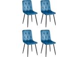 Sedia Da Pranzo Casadolce Melko, Set Di 4, Blu, 43X54X91 Cm, Imbottita, Cuciture Decorative Su Schienale E Seduta, 120 Kg. Capacità Di Carico
