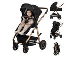 Passeggino Lionelo Amber 2 In 1 Combinato, Set Con Seduta Sportiva, Navicella Fissa, Borsa, Zanzariera, Parapioggia - Black Onyx