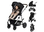 Passeggino Lionelo Amber 2 In 1 Combinato, Set Con Seduta Sportiva, Navicella Fissa, Borsa, Zanzariera, Parapioggia -Nero Argento