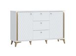 Casa Dolce Cassettiera White Hill 231, Bianco E Oro, 140,5X41,5X87 Cm, Angoli Arrotondati, 3 Cassetti, 2 Armadi Con Ripiani