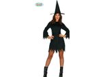 Strega Nera Magia Halloween Cappello Costume Cappotto Abito Mistico Erborista Gotico, Taglia: 38 - 40 (M) Colore: Nero