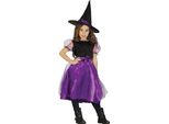 Strega Magica Abito Cappello Halloween Magico Nero Viola Fantasia Fiaba Avventura Sognante Notte Trasformazione Mondo Spettrale Notte Magia Cappello Strega Capriccioso Affascinante, Taglia: 98/104 Colore: Nero
