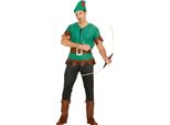 Costume Bandito Arciere Carnevale Figura Fiabesca Eroica Verde Marrone Avventura, Taglia: 52 - 54 (L) Colore: Verde