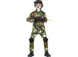 Costume Militare Mimetico Tuta Avventura Mimetica Carnevale Bambini Guerriero Ruolo Gioco Mimetico Casco Maschera Ginocchiere Attrezzature, Taglia: 140/146 Colore: Verde