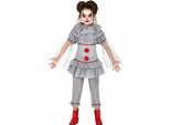 Clown Horror Halloween Costume Bambini Vintage Circo Spaventoso Festa Grigio Rosso, Taglia: 140/146 Colore: Bianco