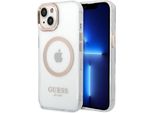 Guess Guhmp14Mhtrmd Custodia Rigida Per Iphone 14 Plus / 15 Plus 6.7 Oro/Oro Con Profilo In Metallo Magsafe
