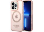 Guess Guhmp14Lhtcmp Custodia Rigida Per Iphone 14 Pro 6.1 Rosa/Rosa Profilo Oro Traslucido Magsafe