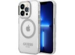 Guess Guhmp14Xhtrms Custodia Rigida Per Iphone 14 Pro Max 6.7 Argento/Argento Profilo In Metallo Magsafe