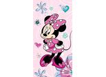Disney Minnie Mouse Asciugamano Rosa Minnie Mouse Fiocco Rosa Abito Bianco Rosa Mouse Fiori Cuori 70 X 140 Cm 100% Cotone