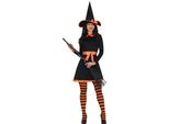 Costume Da Strega Di Halloween Maga Stregone Outfit Cappello Nero A Righe Arancioni, Taglia: 42 - 44 (L) Colore: Nero