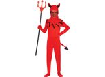 Costume Demone Rosso Cappuccio Nero Coda Halloween Bambini Diavolo Avventura Fantasia Costume Con Cappuccio, Taglia: 128/134 Colore: Rosso