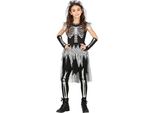 Halloween Scheletro Costume Fantasma Ragazza Fantasia Spettrale Affascinante Vestito Con Velo Travestimento Fantasma Per Notti Mistiche, Taglia: 128/134 Colore: Nero