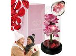 Rosa Eterna, Due Rose In Un Bicchiere, Regalo Di San Valentino Led Glorificante + Scatola, Rosa
