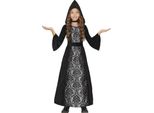 Principessa Medievale Con Cappuccio Vestito Nero Halloween Per Bambini Fiaba Costume Tunica Vestito Fantasia Elegante Pizzo Indumento Magico, Dimensioni: 110/116 Colore: Nero