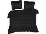 Biancheria Da Letto In Raso 160X200 Venus Nero Decorata Con Volant Eurofirany
