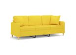 Divano A 3 Posti Con Cuscini Decorativi Tessuto Giallo Chiaro 180 Cm