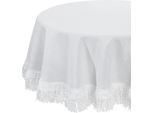 Eurofirany | Tovaglia Rotonda - Jasper - 120 Cm - Bianco - Frange Eleganti - Tovaglia Di Alta Qualità