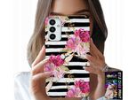 Custodia Per Samsung Galaxy M13 4G - Motivo Floreale A Strisce Bianche E Nere