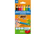 Bic Kids Matite Colorate Triangolari Multisuperficie, Confezione Da 6 Con Temperino