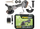 Procraft Industrial AG125A Smerigliatrice Angolare A Batteria 20 V 125 Mm Brushless + 1X Batteria 4,0 Ah + Caricabatteria + Valigetta