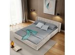 Letto Matrimoniale 140×200 Cm, Tessuto In Ciniglia, Comodo Schienale, Robusta Struttura In Eucalipto E Ferro, Facile Da Montare, Beige (Senza Materasso)