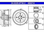 Ate 24.0220-0738.2 - Oe 4 18 001 Tamburo Del Freno Con Cuscinetto Ruota Per Corsa C (X01), Tigra Twintop (X04)