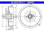 Ate 24.0223-0012.1 - Tamburo Del Freno Oe 357 501 615 Per Passat (35I)