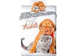 Faro Biancheria Da Letto In Cotone 140X200 Cucciolo E Gattino 6199 Cane Gatto Best Friends Cucciolo E Gattino Federa 70X90