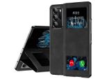 Custodia Sottile In Pelle Flip Per Oppo Find N, Con Finestra Di Visualizzazione E Funzione Stand Nero