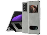 Custodia Sottile In Pelle Flip Per Samsung Galaxy Z Fold 2 5G, Con Finestra Di Visualizzazione E Funzione Stand Grigio