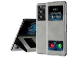 Custodia Sottile In Pelle Flip Per Oppo Find N, Con Finestra Di Visualizzazione E Funzione Stand Grigio