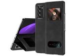 Custodia Sottile In Pelle Flip Per Samsung Galaxy Z Fold 2 5G, Con Finestra Di Visualizzazione E Funzione Stand Nero