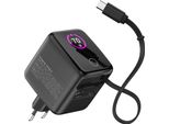 Inline® Alimentatore Usb, 70W, Gan, USB-C Pd + USB-A Qc, Cavo 60Cm, Nero