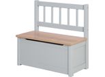 Panca Per Bambini Roba 'Woody' - Cassapanca Per Giocattoli In Legno Naturale E Laccato Color Tortora - Panca Per Bambini Con Freno Per Il Coperchio E Superficie Rivestita