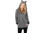 Urban Classics Donna - Felpa Con Cappuccio A Zip Lunga Melange Teddy Nero
