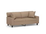 Divano A 2 Posti Con Cuscini Decorativi Cappuccino-Marrone 140 Cm In Ecopelle