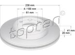 Topran 700 176 - Oe 4020 600 Qaj Disco Freno, Asse Anteriore Per Clio I, Clio Ii, Kangoo (Kc), Kangoo (Fc), Megane I, Thalia I (Lb), Thalia Ii (Lu)